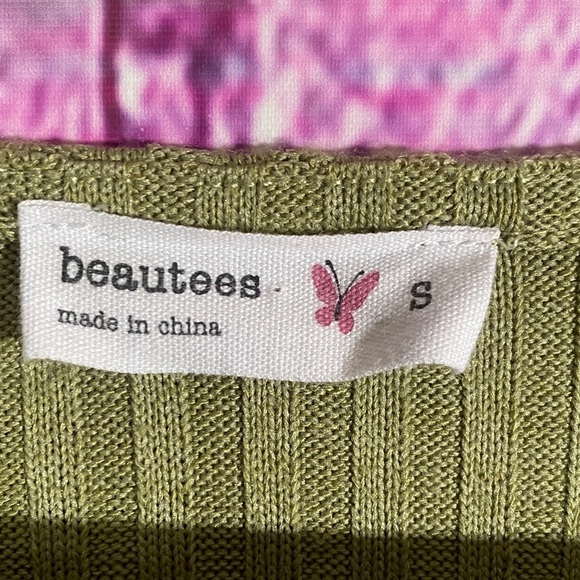 Beautees Women’s Small Olive Green Ribbed Knit Open Front Cardigan 3/4 Sleeve - Picture 2 of 7